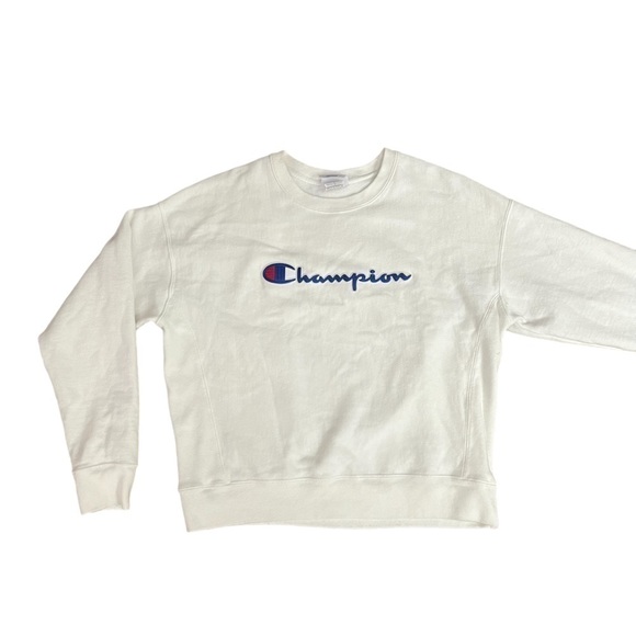 Vintage Champion Reverse Weave Sweatshirt Women’s Sz L White Spellout Logo - Picture 3 of 11